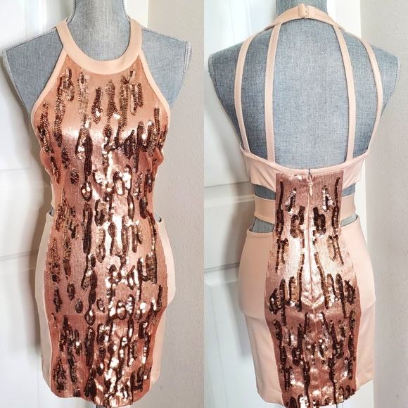 slim fit dress slacks Shop Rose Gold Baby Sequin Dress with Tutu Skirt main image 0
